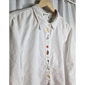 Vtg Womens Fall Embroidered White Chambray Button Up Cherokee  Sz‎ 22W Pumpkin